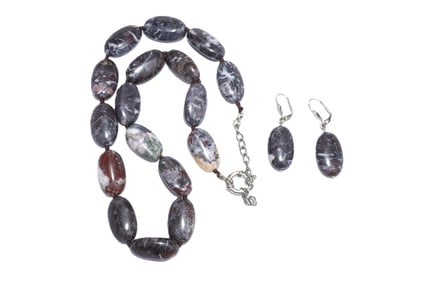 NATURAL POLISHED CHALCEDONY NECKLACE & EARRINGS