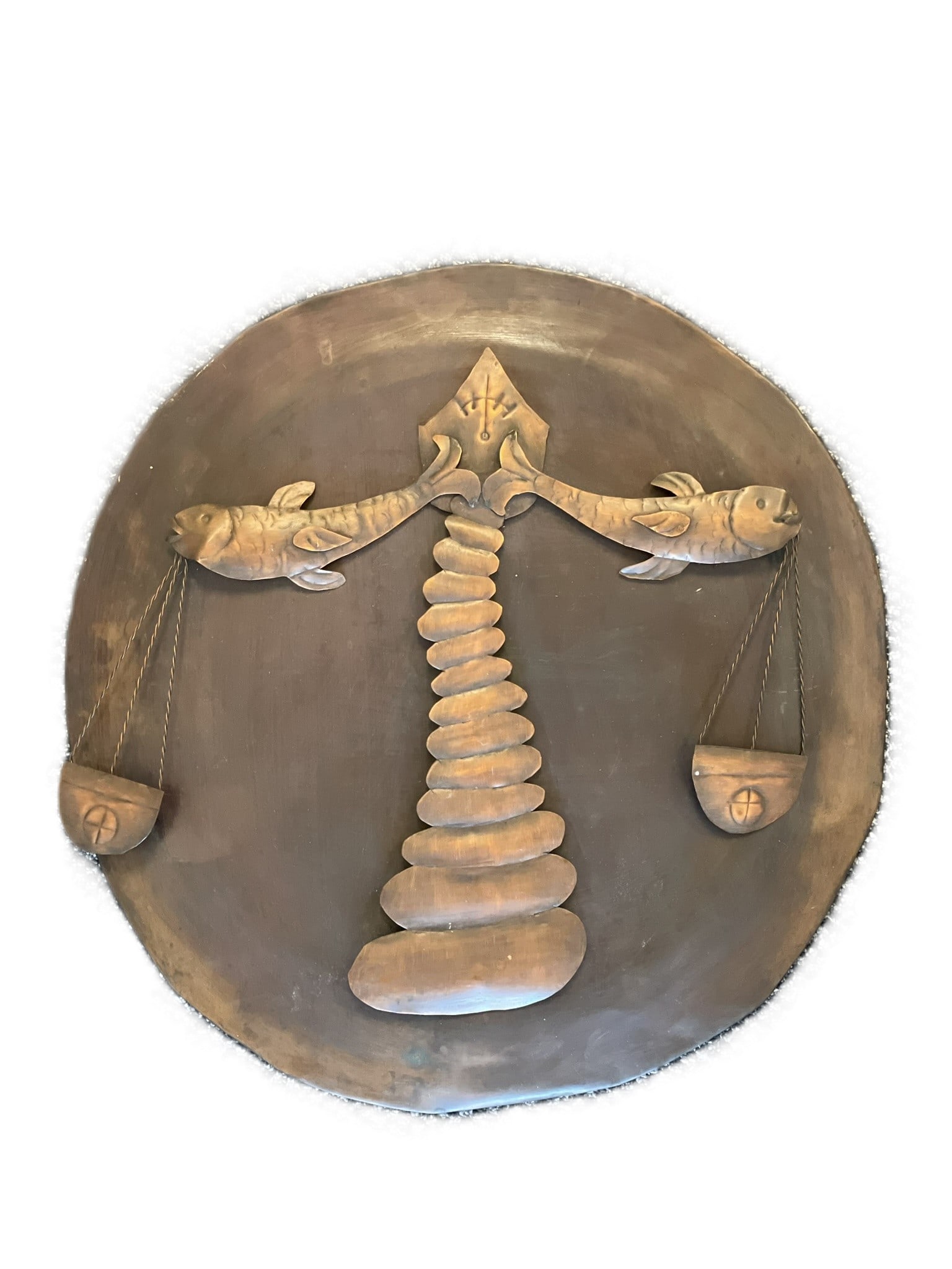 VINTAGE COPPER PLAQUE WITH BALANCE SCALE (1 of 3)