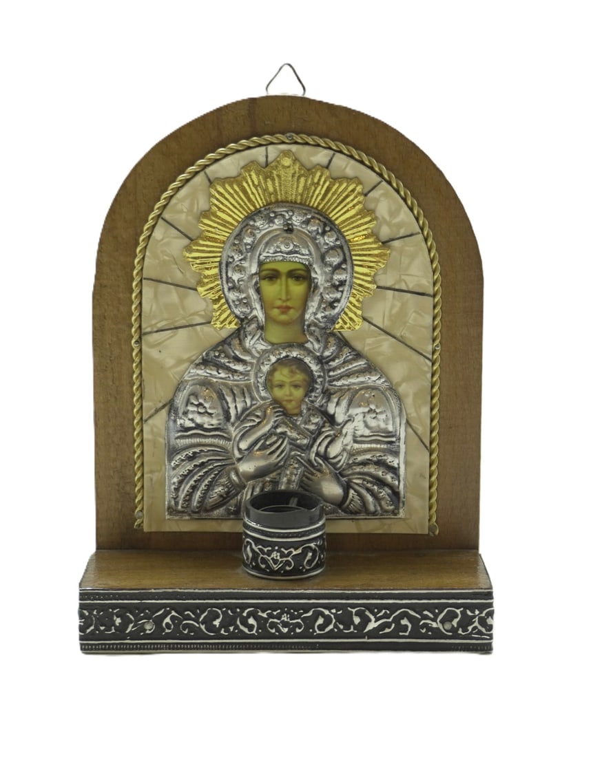 VINTAGE GREEK ORTHODOX ICON WITH CANDLE (1 of 5)
