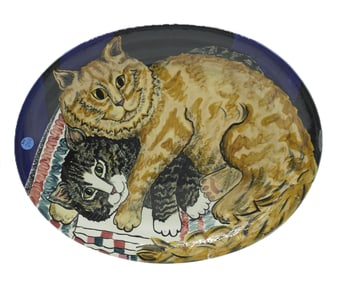 NINA LYMAN CALICO ORANGE TABBY HAND PAINTED OVAL DISH