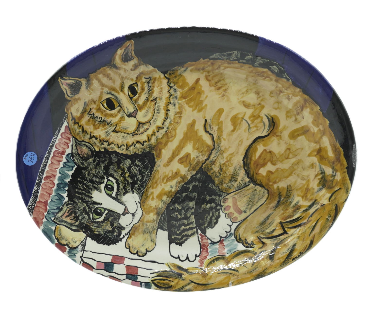 NINA LYMAN CALICO ORANGE TABBY HAND PAINTED OVAL DISH (1 of 4)