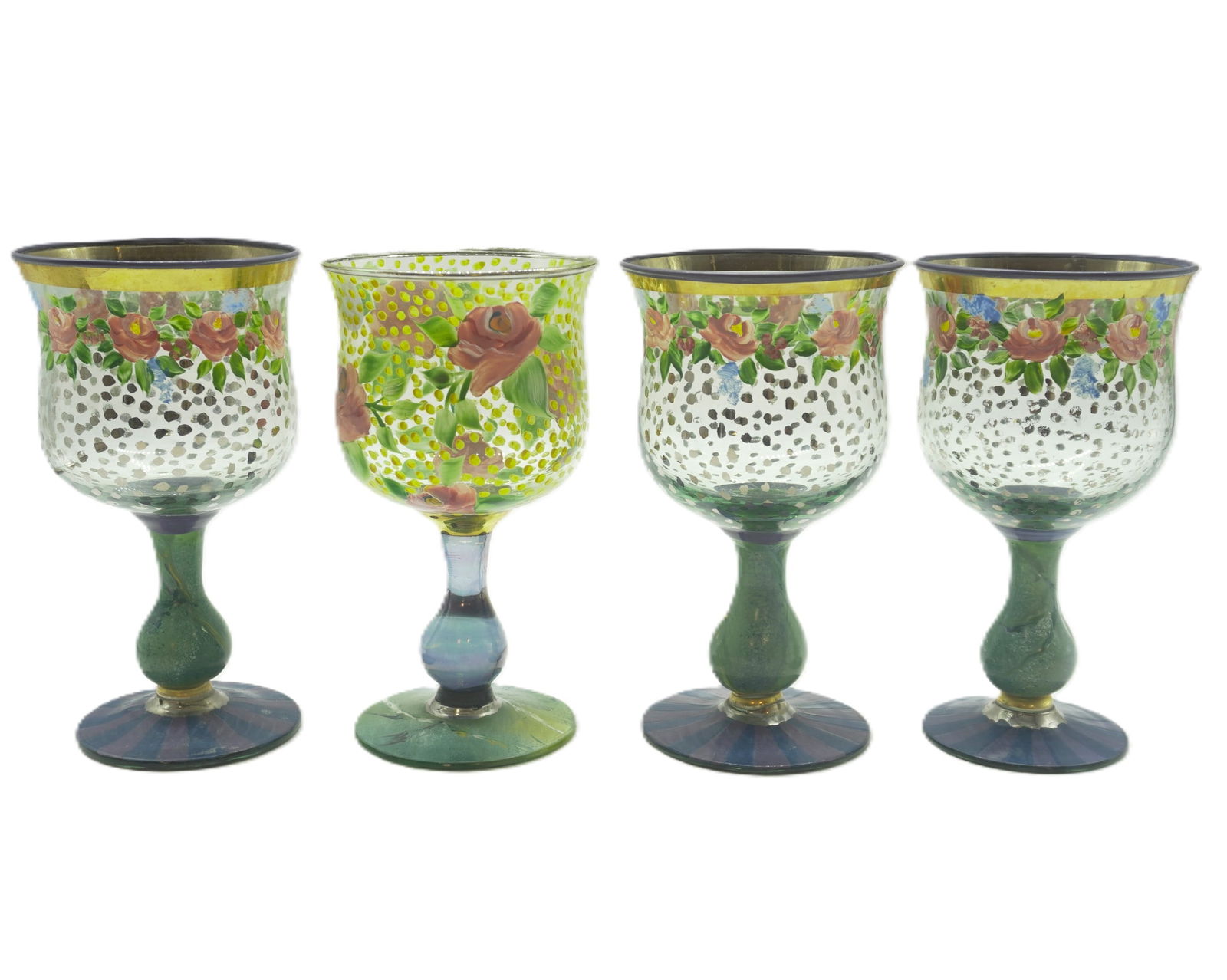 HAND PAINTED MACKENZIE-CHILDS CIRCUS WATER GOBLETS - 4 PIECES (1 of 4)
