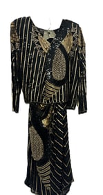 VINTAGE SILK SEQUIN BEADED EVENING COCKTAIL SET