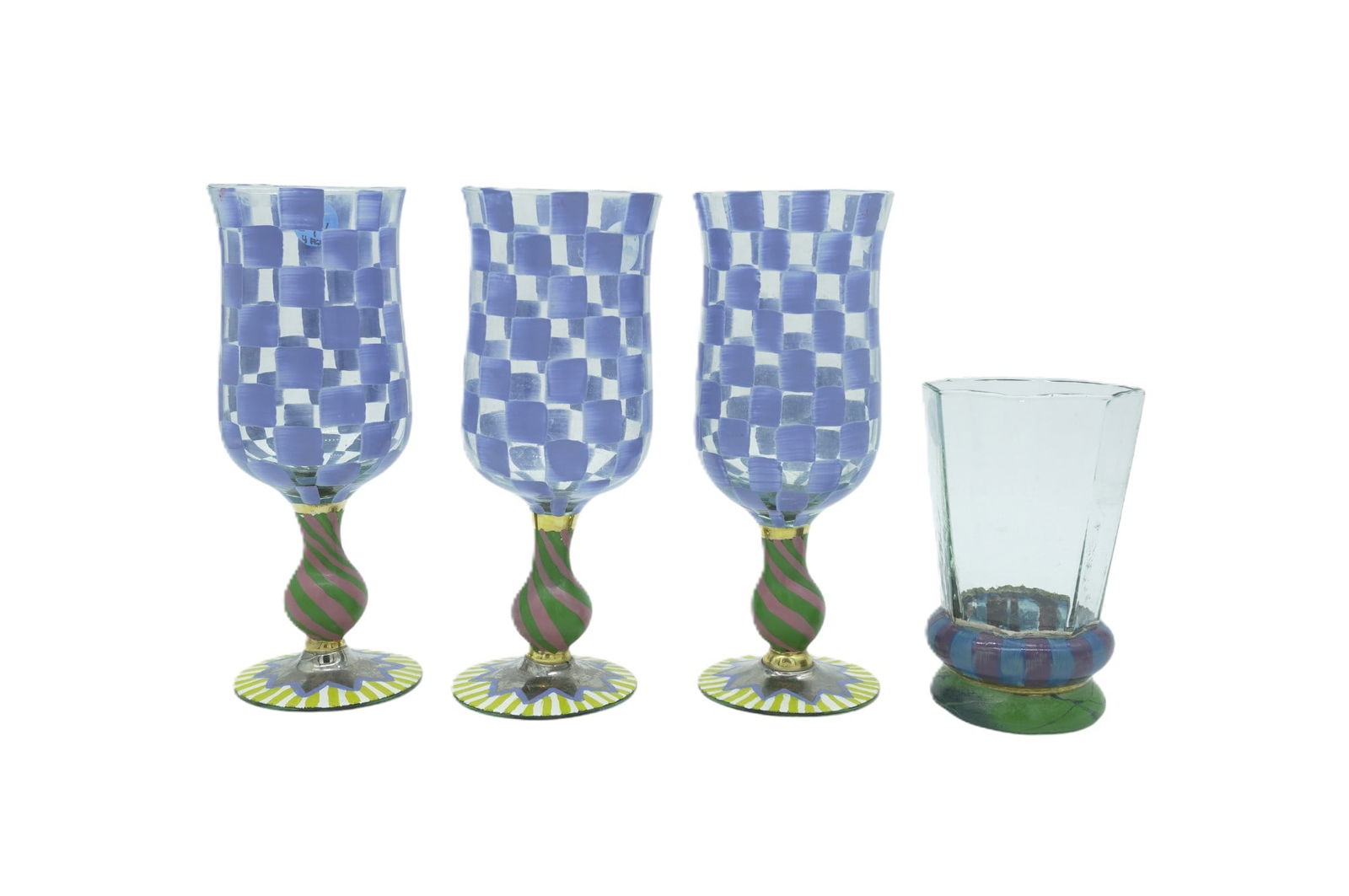 HAND PAINTED MACKENZIE-CHILDS GLASSES - 4 PIECES (1 of 3)