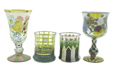 MACKENZIE-CHILDS HAND PAINTED GLASSES - 4 PIECES
