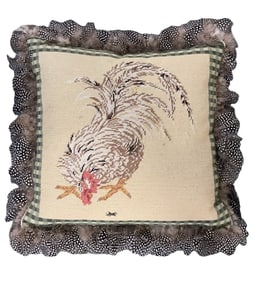 VINTAGE NEEDLEPOINT TAPESTRY ROOSTER PILLOW