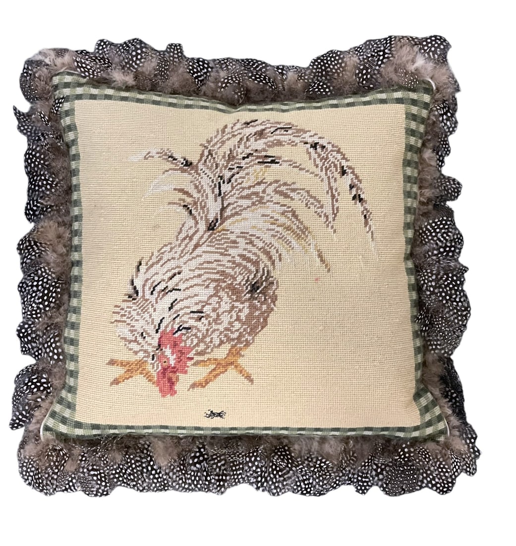 VINTAGE NEEDLEPOINT TAPESTRY ROOSTER PILLOW (1 of 3)