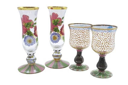 VINTAGE MACKENZIE-CHILDS HAND PAINTED GLASSES - 4 PIECES