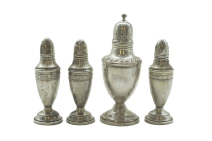 4 VINTAGE STERLING SALT SHAKERS