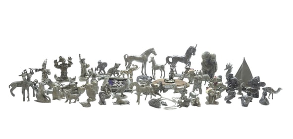 LARGE LOT 72 VINTAGE PEWTER PIECES - SPOONTIQUES, PEE WEE, RAWCLIFFE, ETC.