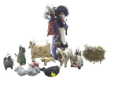 HANDMADE FELT SANTA AND ORNAMENTS - 11 PIECES
