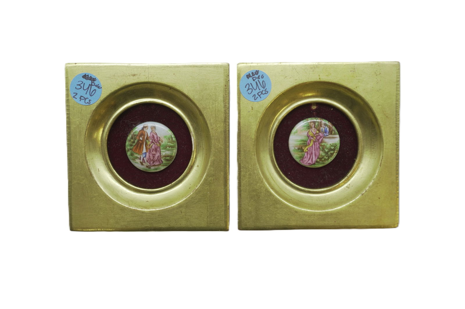 PAIR FRAMED FRAGONARD LIMOGES PORCELAIN PLAQUES (1 of 3)