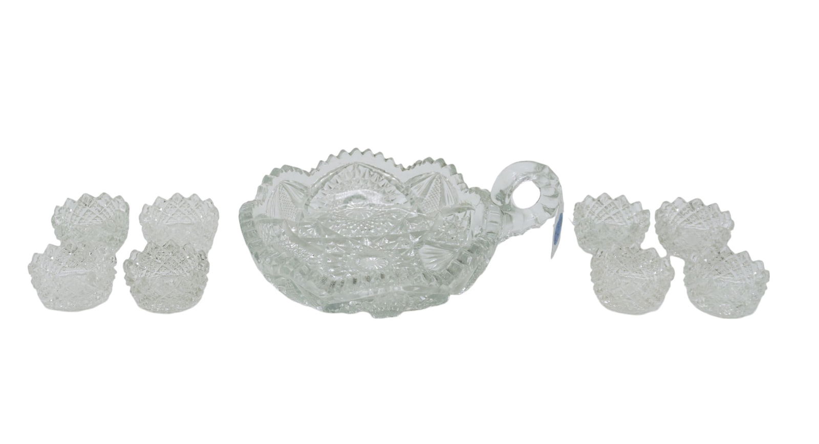AMERICAN BRILLIANT CUT GLASS SALT CELLARS AND NAPPY - 9 PIECES (1 of 3)