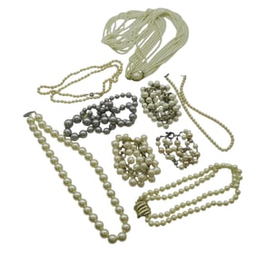 LOT VINTAGE COSTUME PEARL JEWELRY - 9 PIECES