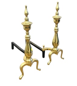 VINTAGE SOLID POLISHED BRASS ANDIRONS