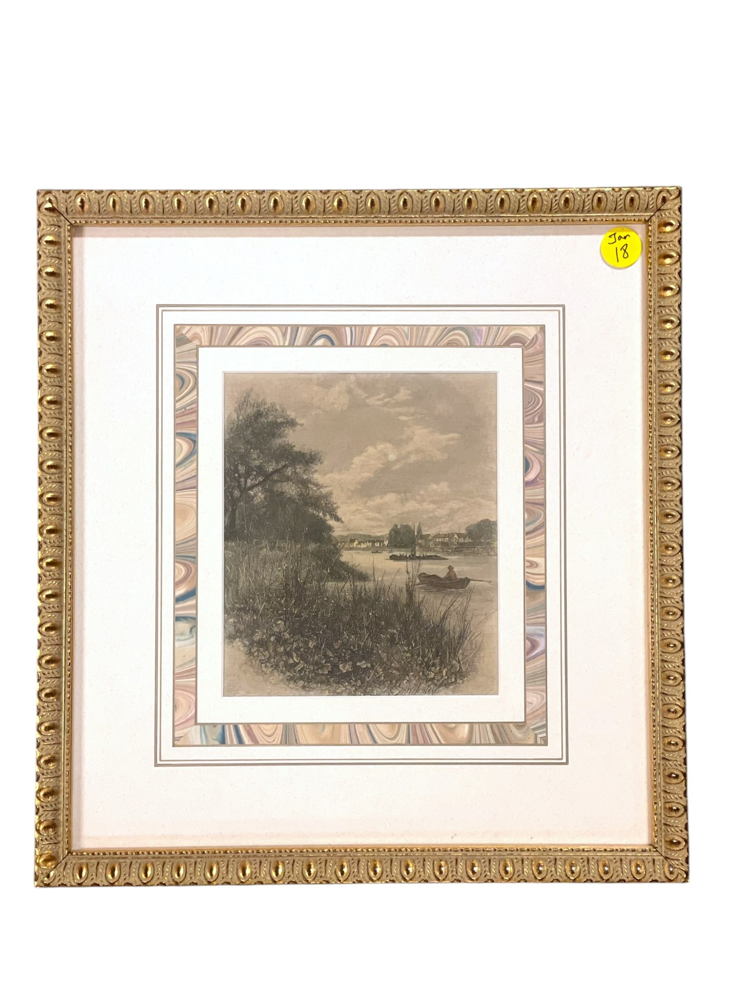19th c AQUATINT ENGRAVING A.W. HENLEY BOATING ON THE THAMES (1 of 3)