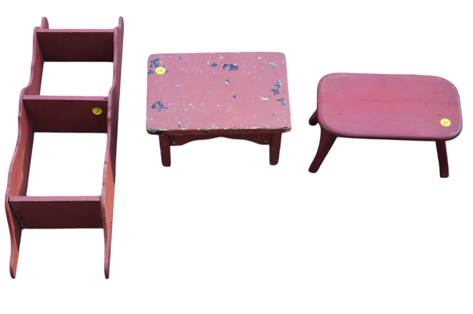 3 pc FARMHOUSE PRIMITIVE STOOLS & SHELF (1 of 3)