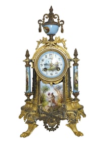 ANTIQUE FRENCH SEVRES STYLE GILT METAL & PORCELAIN CLOCK
