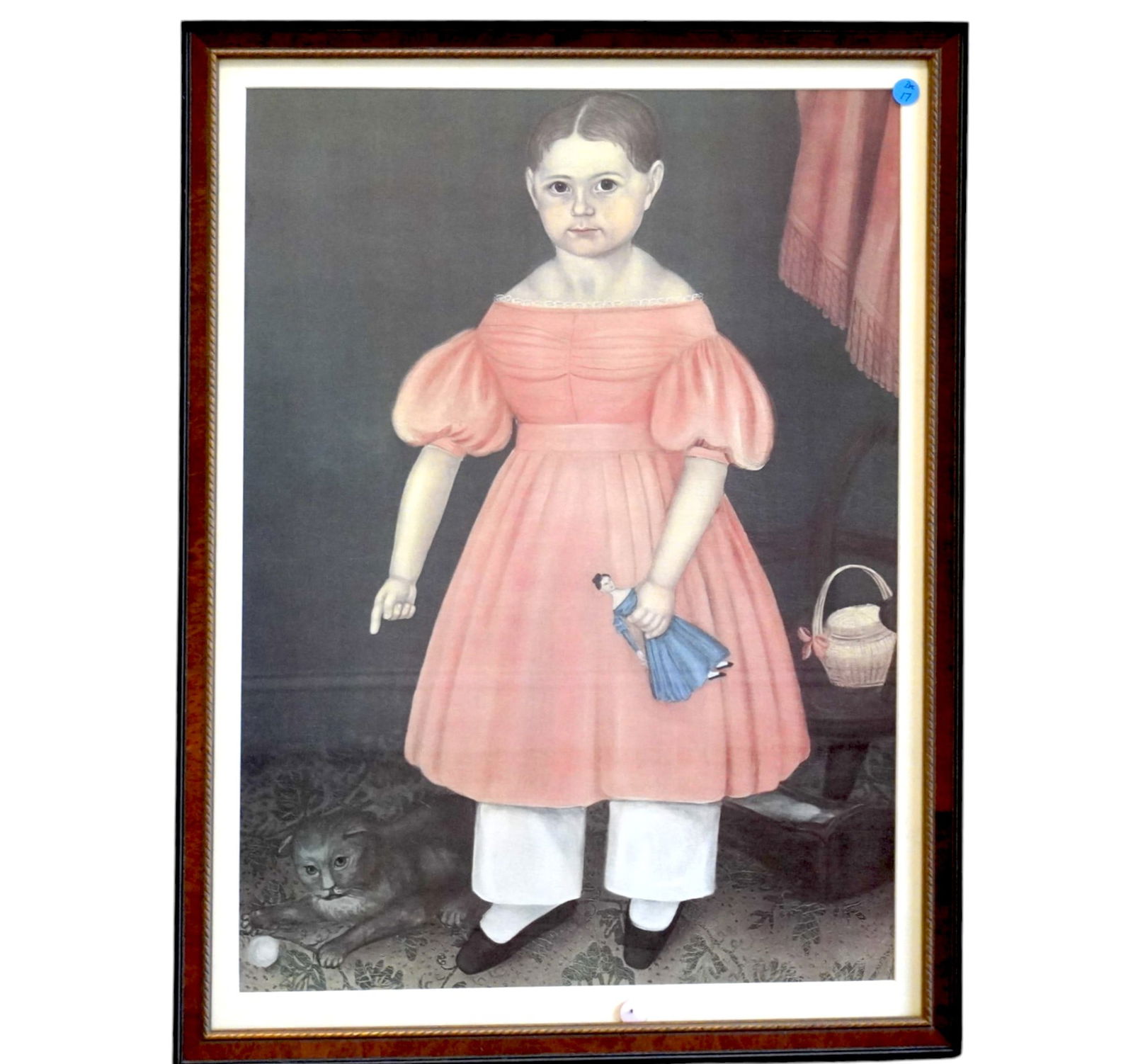 PORTRAIT OF MARY JANE SMITH BY JOSEPH WHITING STOCK: American folk portrait print of Mary Jane Smith by Joseph Whiting Stock 1815-1855. Professionally framed at Carolina Prints. In frame measures 21.5"x1"x28.75". Weight 7 lbs 8 oz