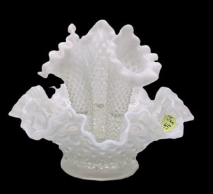FENTON WHITE OPALESCENT HOBNAIL EPERGNE