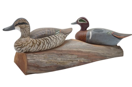 HERB DAISEY JR CARVED WOOD TEAL DUCK COUPLE