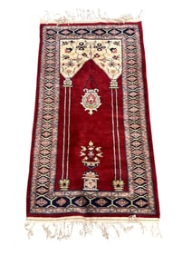 HAND KNOTTED WOOL ISLAMIC PRAYER RUG