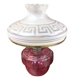ANTIQUE CRANBERRY GLASS OIL LAMP ELECTRIFIED