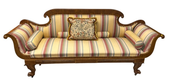 ANTIQUE AMERICAN FEDERAL SOFA CARVED PAW FEET