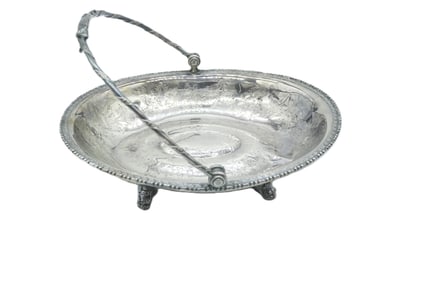 ANTIQUE ENGLISH DOLPHIN FOOT BASKET SILVERPLATE