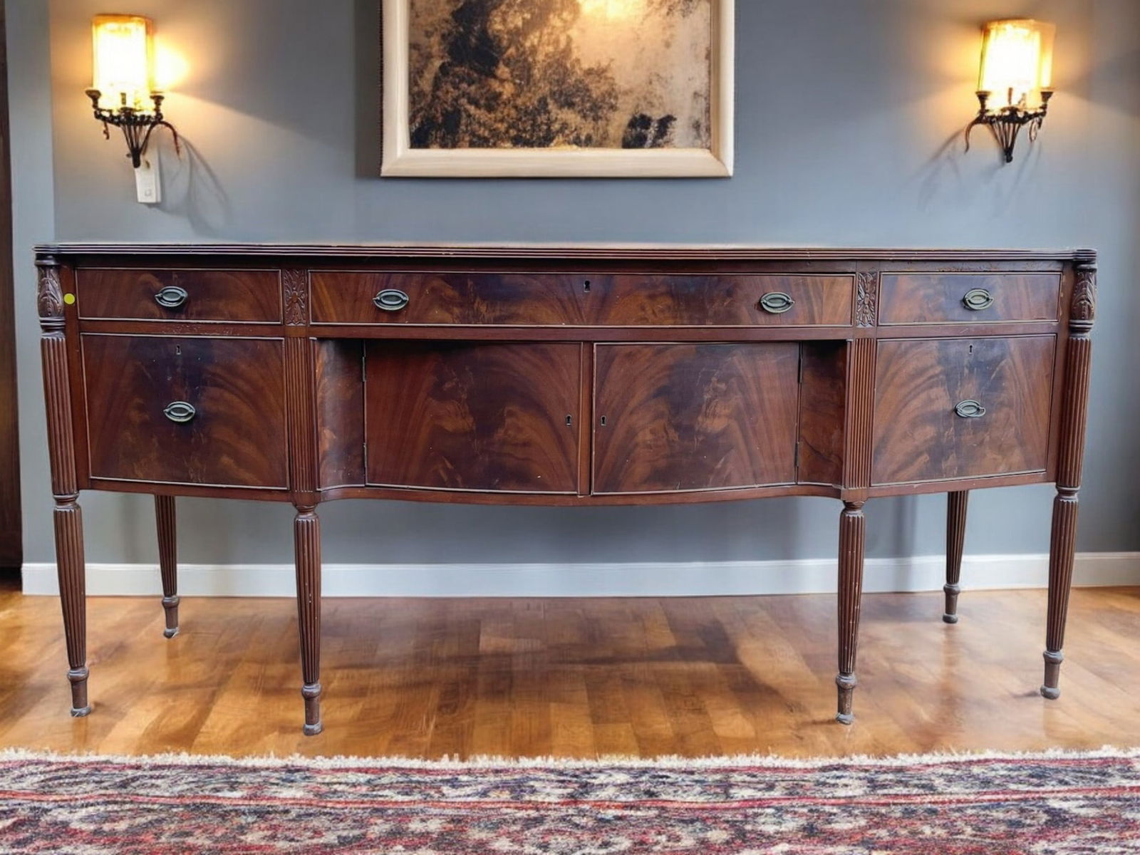 AMERICAN FIGURED MAHOGANY SHERATON STYLE SIDEBOARD (1 of 11)