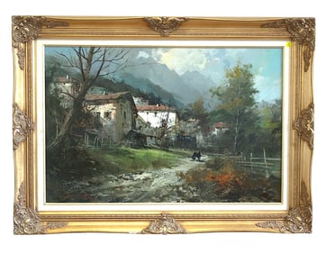 LARGE CLAUDIO SIMONETTI (Italian, b 1929) ITALIAN VILLAGE