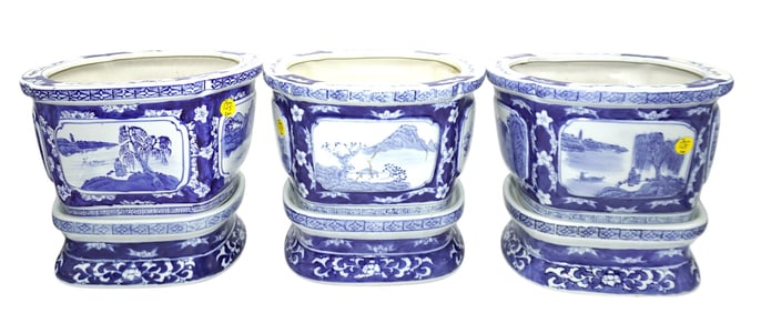 SET OF 3 MATCHING CHINOISERIE PLANTERS & STANDS