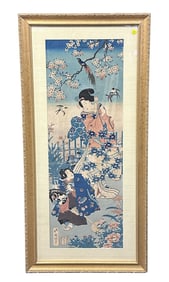LARGE FRAMED JAPANESE UKIYO-E WOODBLOCK