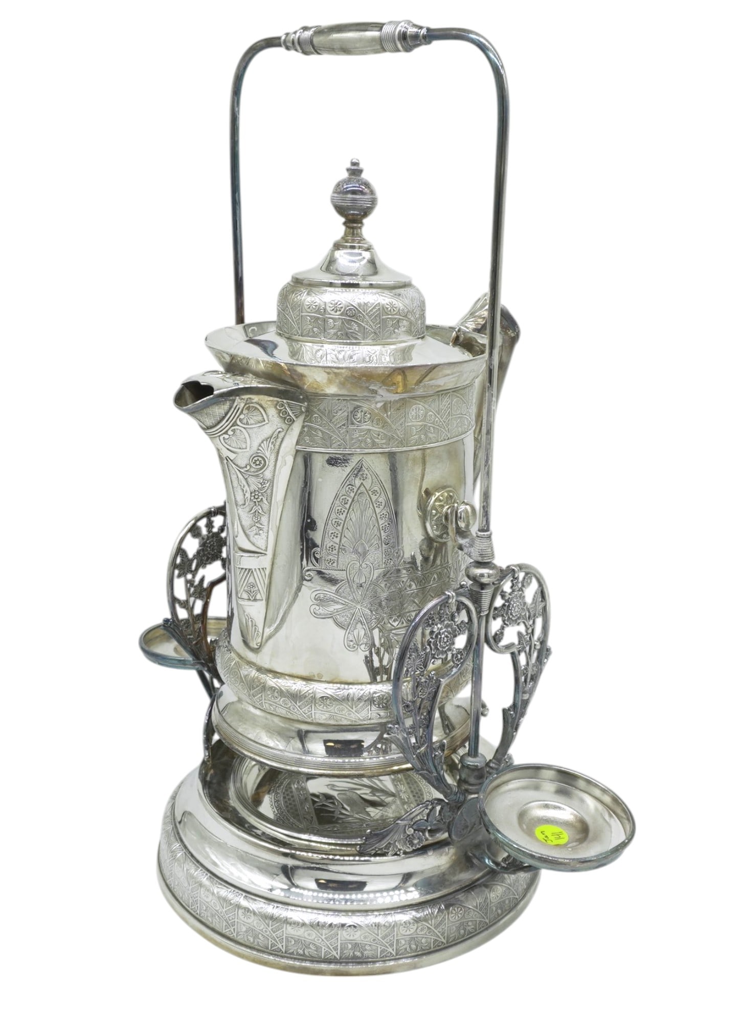 ANTIQUE AMERICAN AESTHETIC TILTING WATER PITCHER: Antique American Aesthetic Tilting Water Pitcher by Derby Silver Company. Measures 16"x10"x21". Weight 12 lbs 10 oz. PROVENANCE: The Perrin family, of French Huguenot origin, of Abbeville, Perrin Plan
