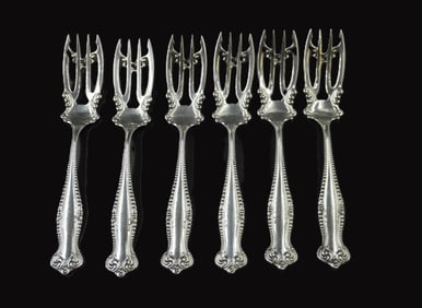 6 STERLING SILVER CANTERBURY SALAD FORKS