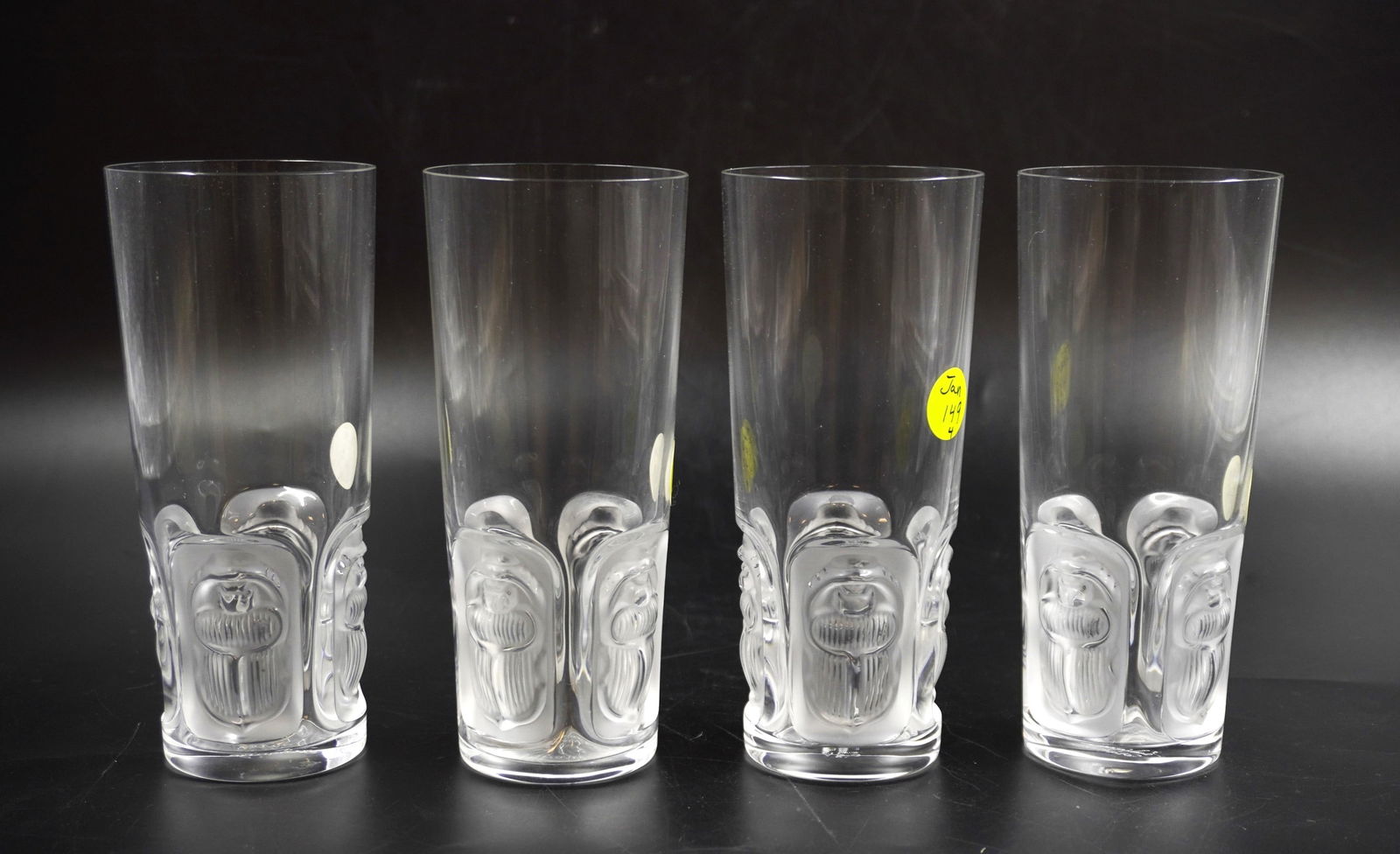 4 LALIQUE CRYSTAL KHEPRI 12 OZ HIGHBALL TUMBLERS (1 of 3)