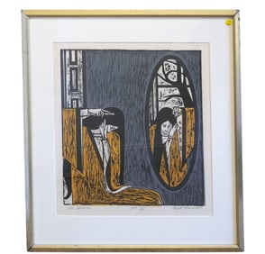 WILL BARNET (AMERICAN 1911-2012), A/P WOODCUT, "THE MIRROR"