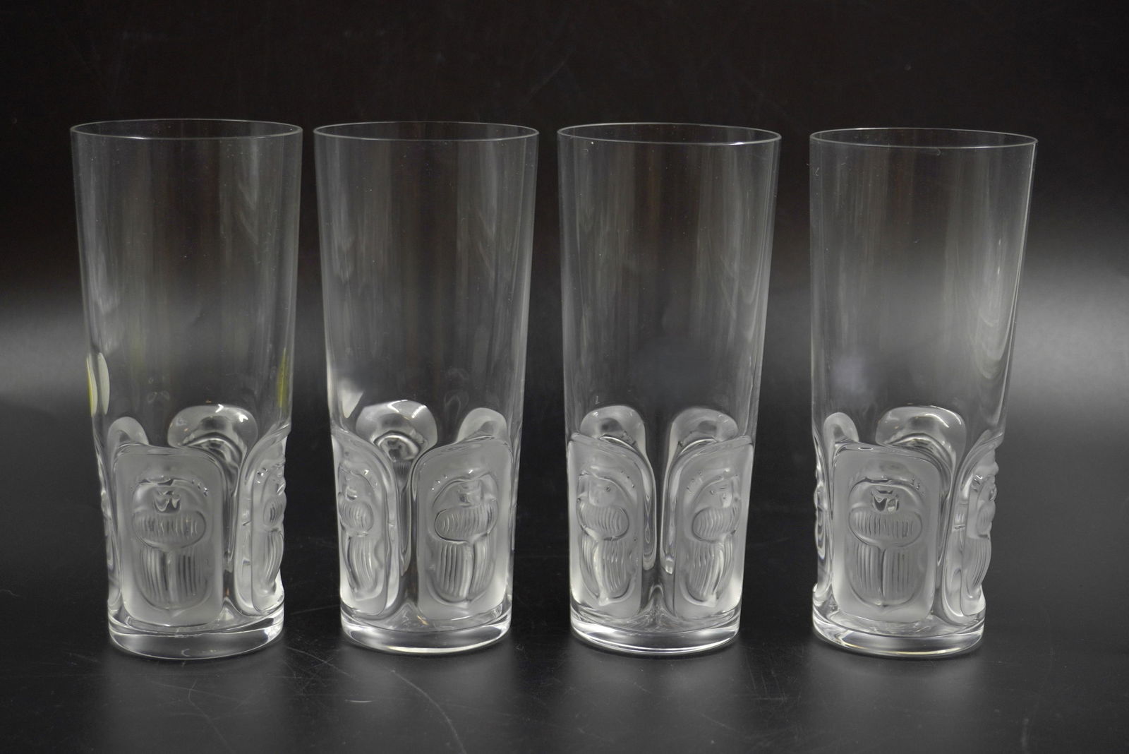 4 LALIQUE CRYSTAL KHEPRI 12 OZ HIGHBALL TUMBLERS (1 of 3)