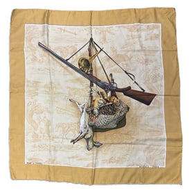 VINTAGE HERMES THE HUNTER'S RETURN SILK SCARF