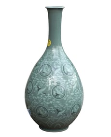 CLASSIC KORYO KOREAN CELADON CRANE BOTTLE VASE