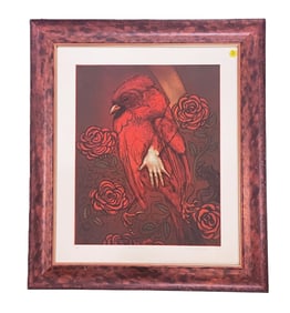 OSCAR J GILLESPIE ENGRAVING & AQUATINT CARDINAL ROSE