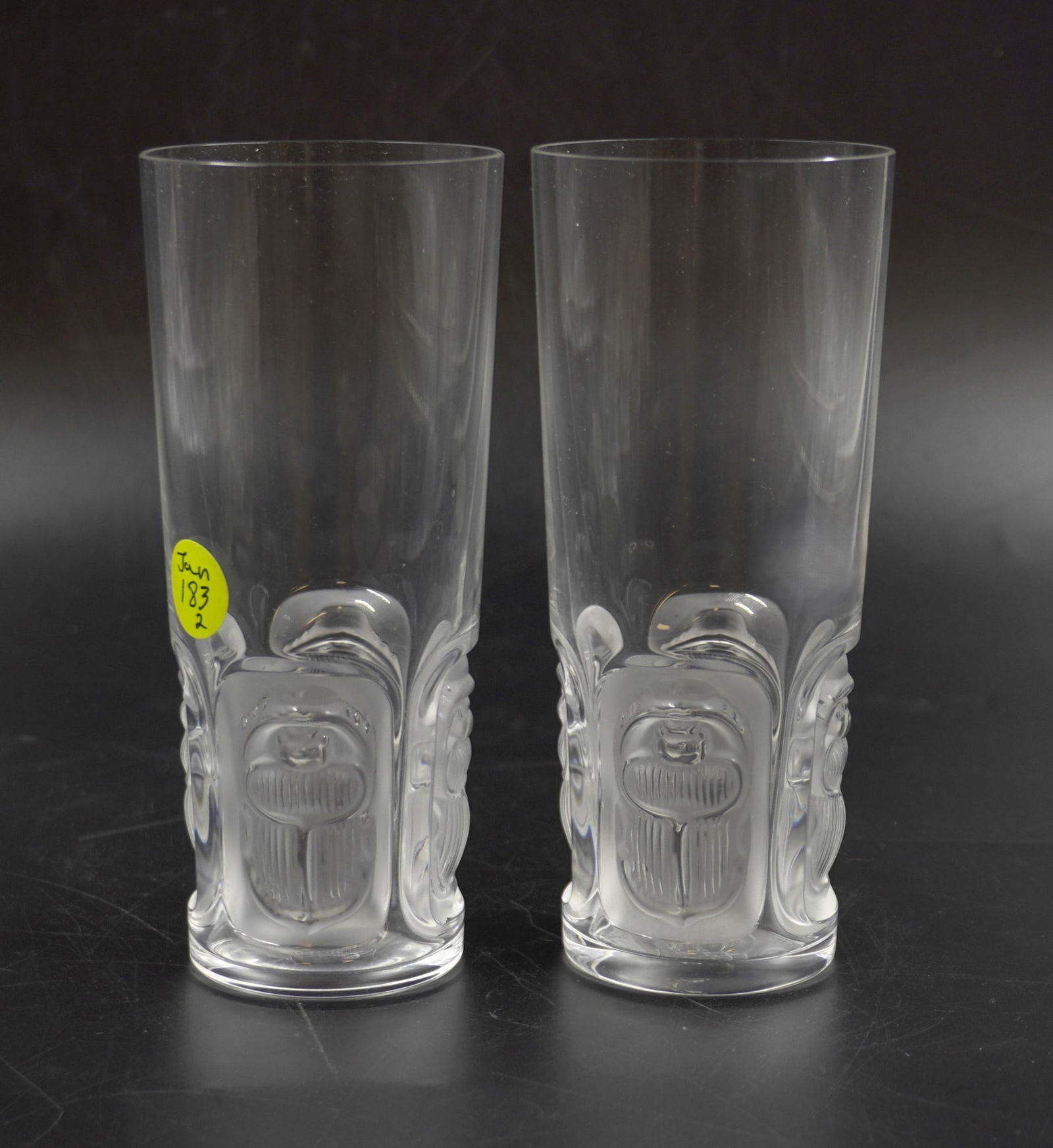2 LALIQUE CRYSTAL KHEPRI 12 OZ HIGHBALL TUMBLERS (1 of 3)