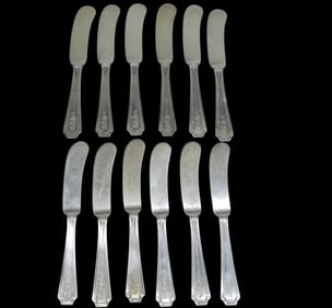 12 ANTIQUE STERLING SILVER BUTTER PADDLES
