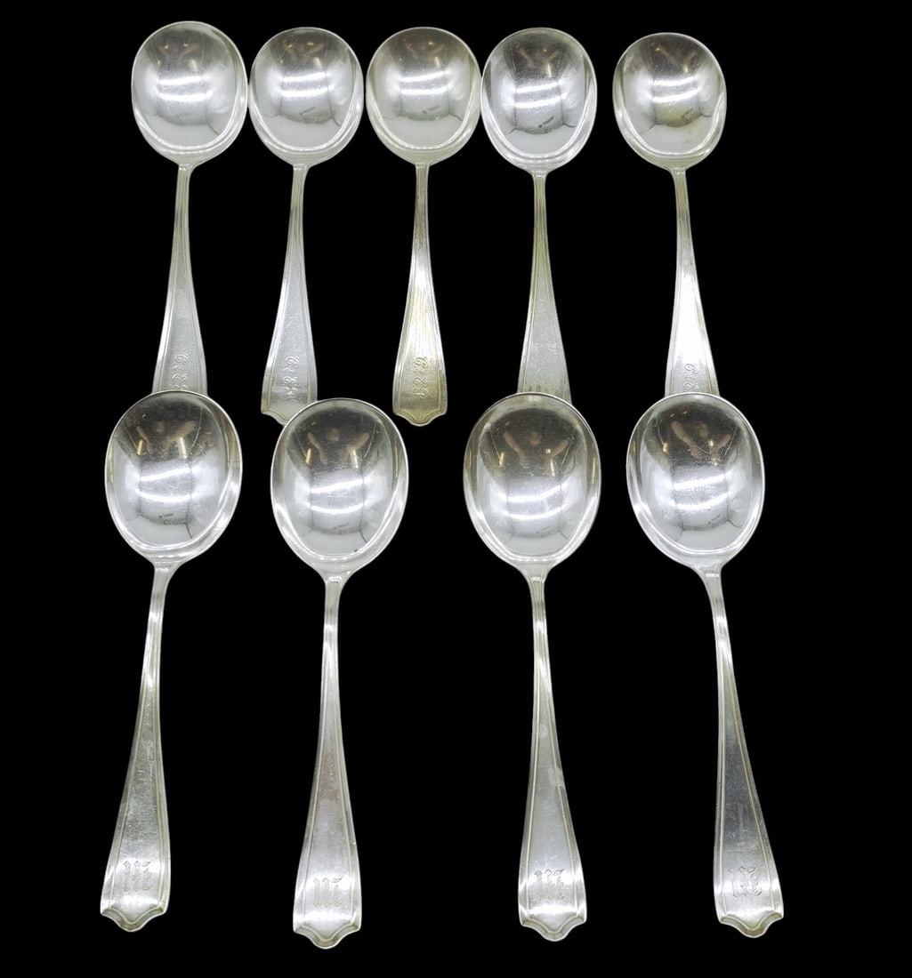9 STERLING SILVER CREAM SOUIP SPOONS (1 of 3)