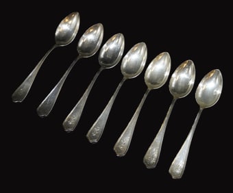 7 STERLING SILVER "MARYLAND" DESSERT / OVAL SOUP SPOONS