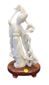 CHINESE CARVED WHITE JADE GEISHA