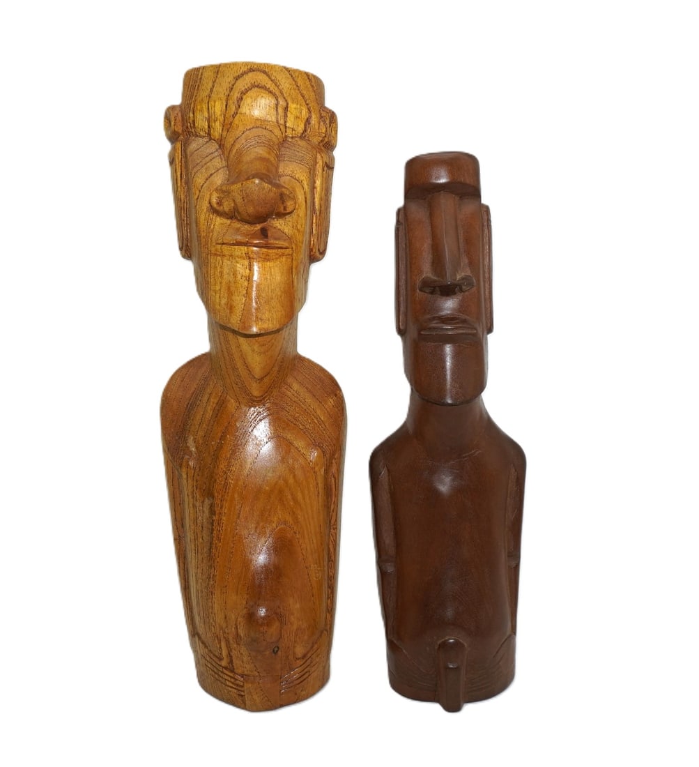 PAIR OCEANIC PACIFIC EASTER ISLAND MOAI RAPA STATUES (1 of 6)