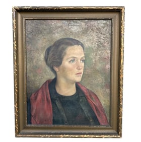ANTIQUE PORTRAIT JANE MARION REDDEN OIL ON CANVAS
