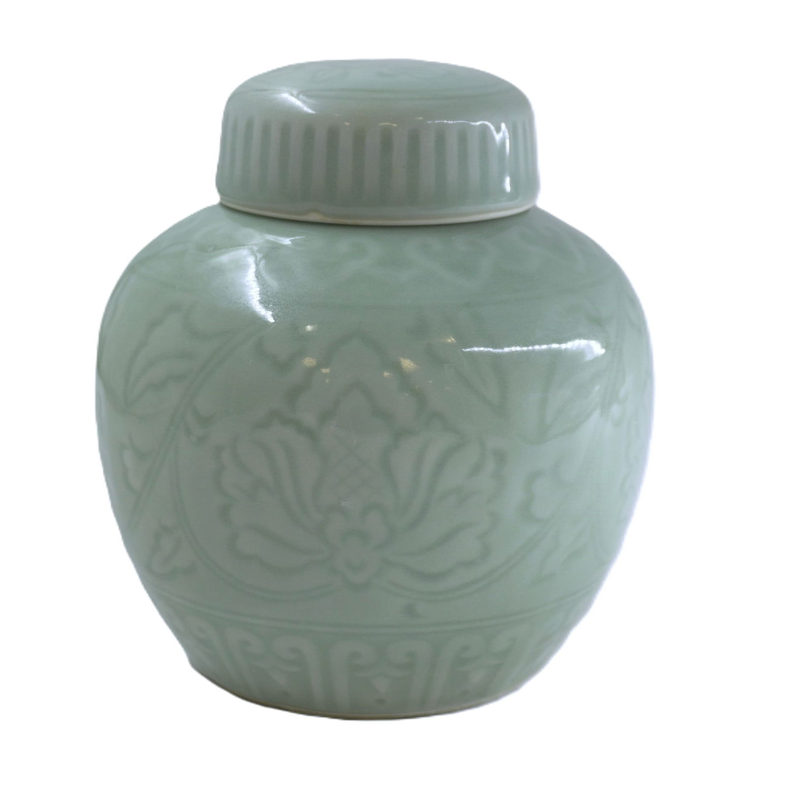 VINTAGE CHINESE CELADON LIDDED PORCELAIN GINGER JAR (1 of 5)