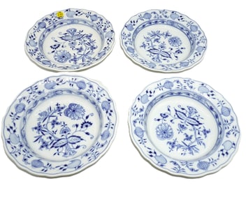 4 MEISSEN BLUE ONION SHALLOW SERVING BOWLS